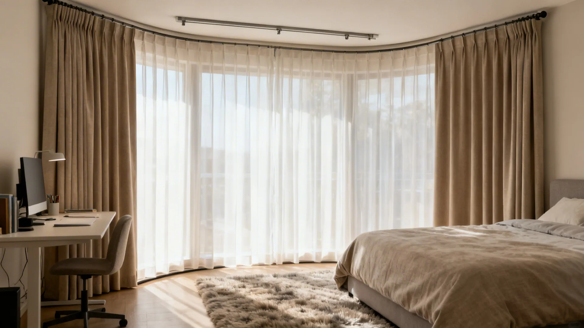 Ceiling Track + Dual-Layer Curtains