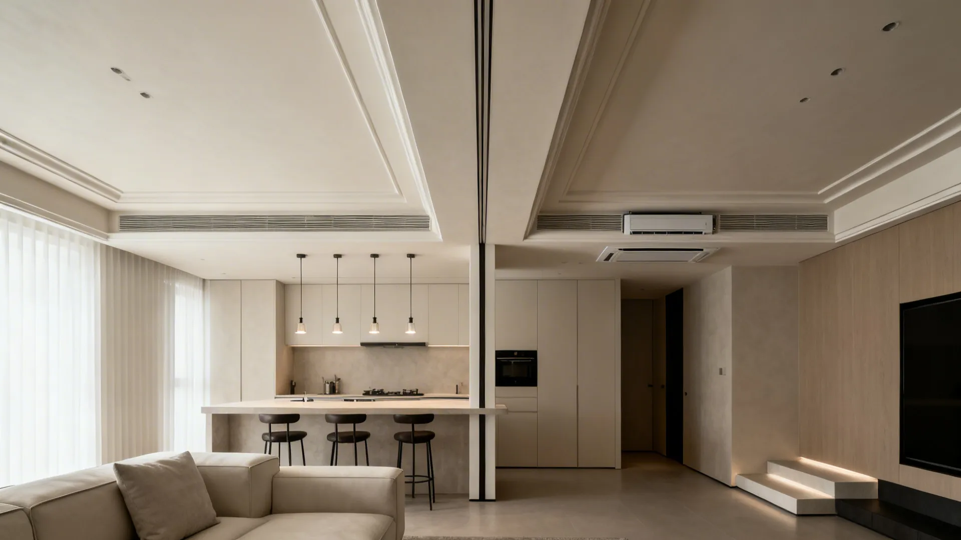 Dual-Level Gypsum With a Subtle “Spine”