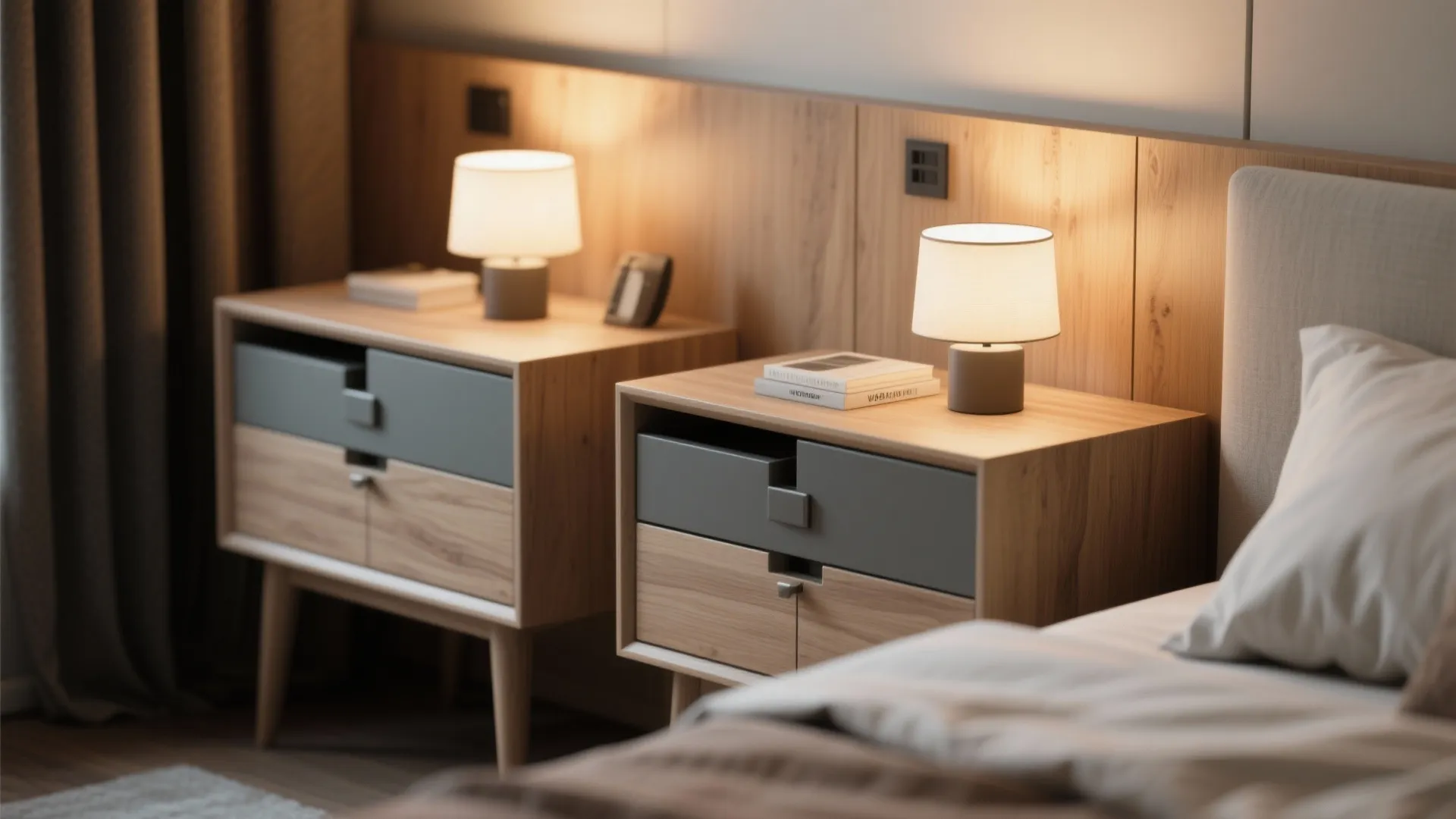 5. Dual Nightstands with Storage