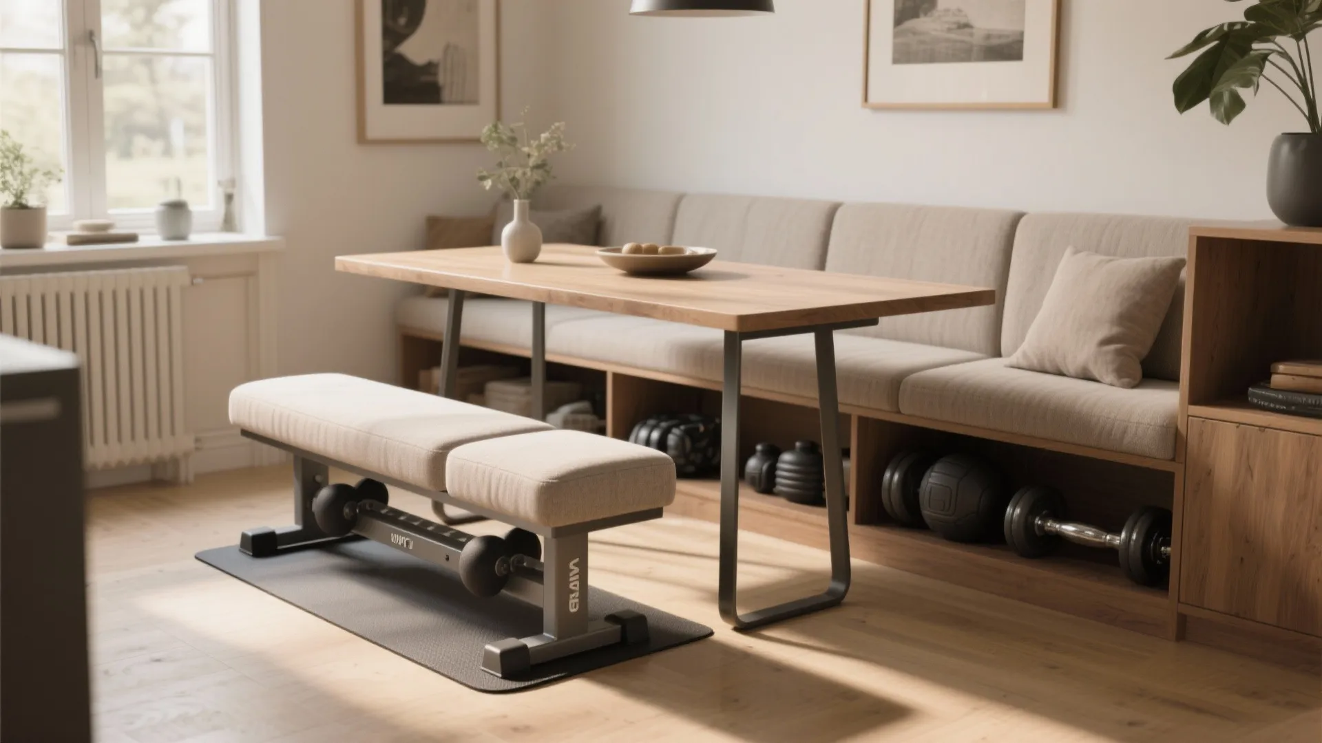 5. Dual-purpose seating and workout bench