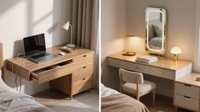 Multi-Functional Bedroom Desk Design with Natural Light