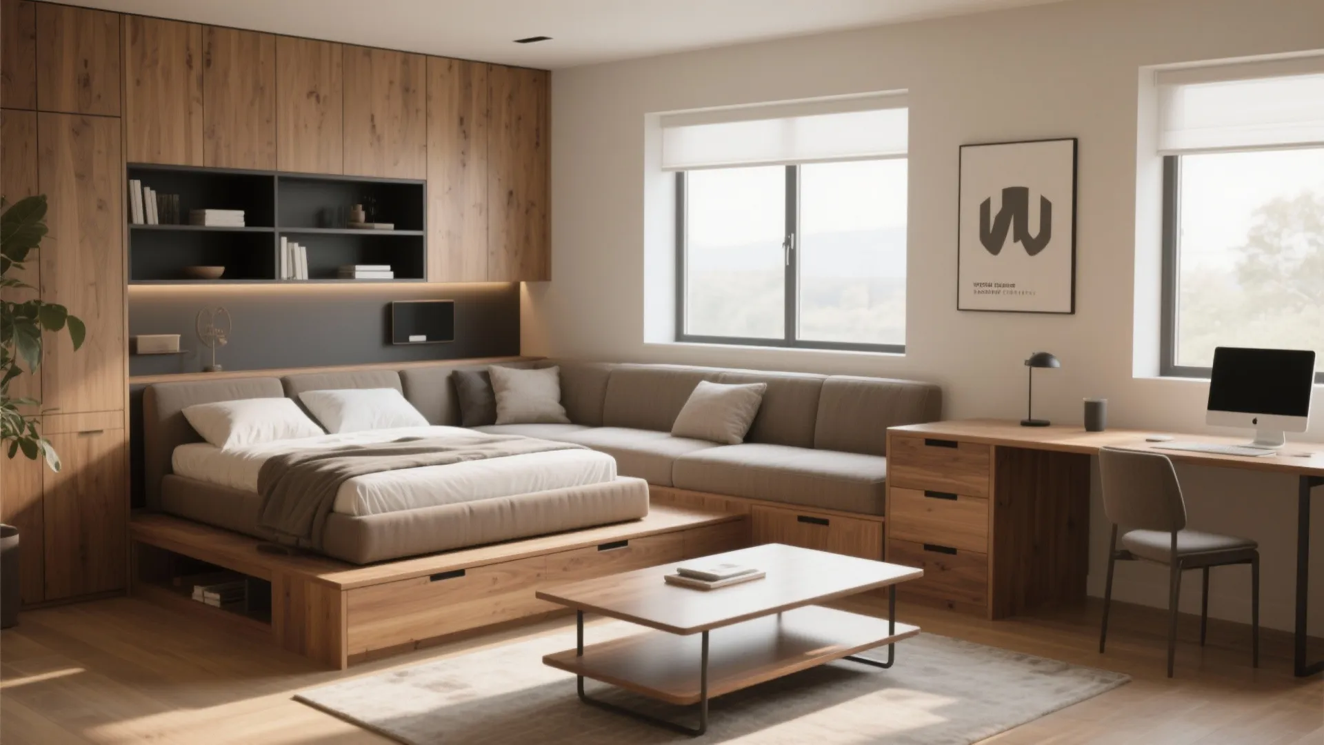 2. Dual-purpose furniture and built-ins