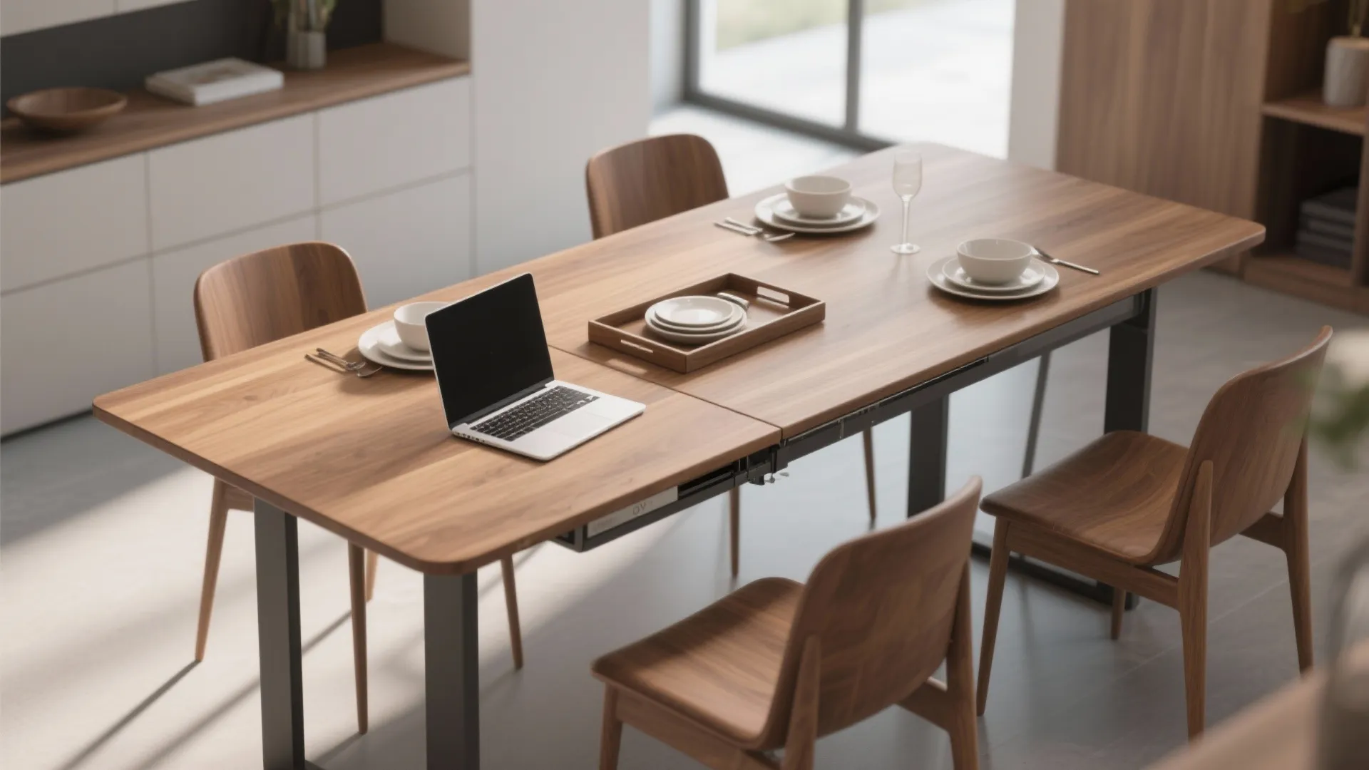 Extendable dining table set for both work and meals
