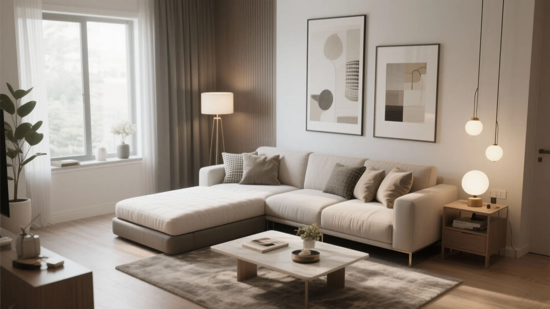 Chic sofa bed in small apartment living space