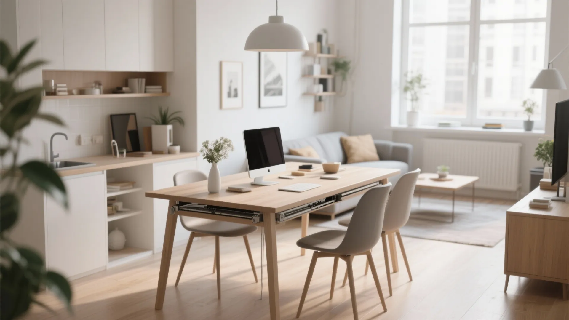 Extendable dining table serving as both desk and dining space