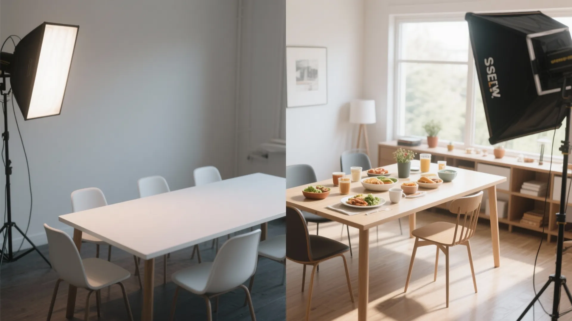 Meeting table doubling as lunch table in compact office