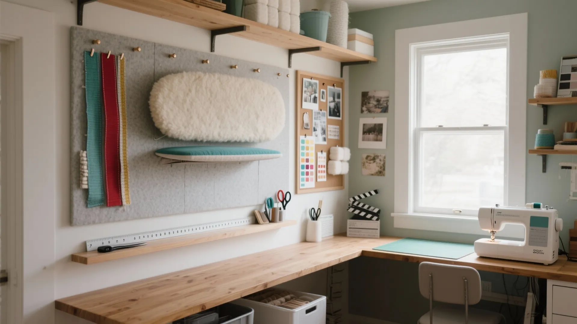 Dual-purpose wall: pinning, pressing, and mood board