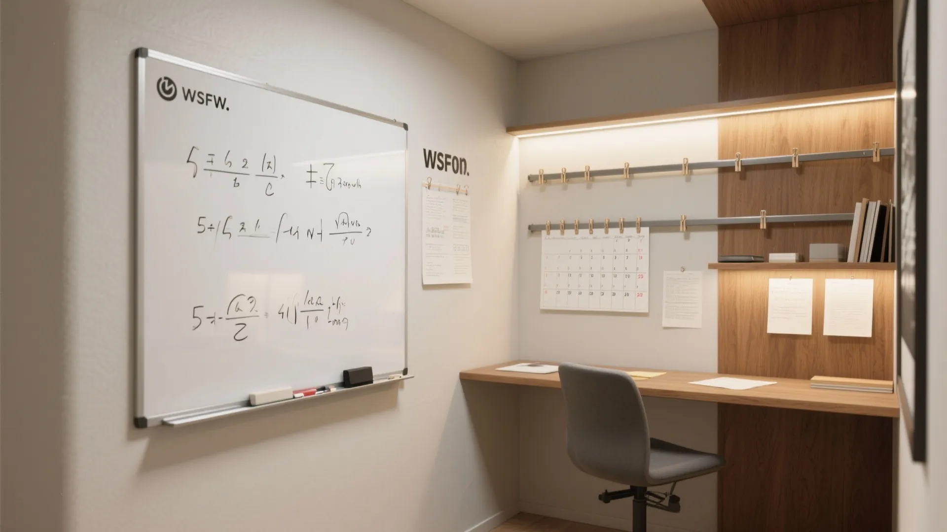 Dual-Purpose Walls: Whiteboard, Calendar, and Inspo Rail