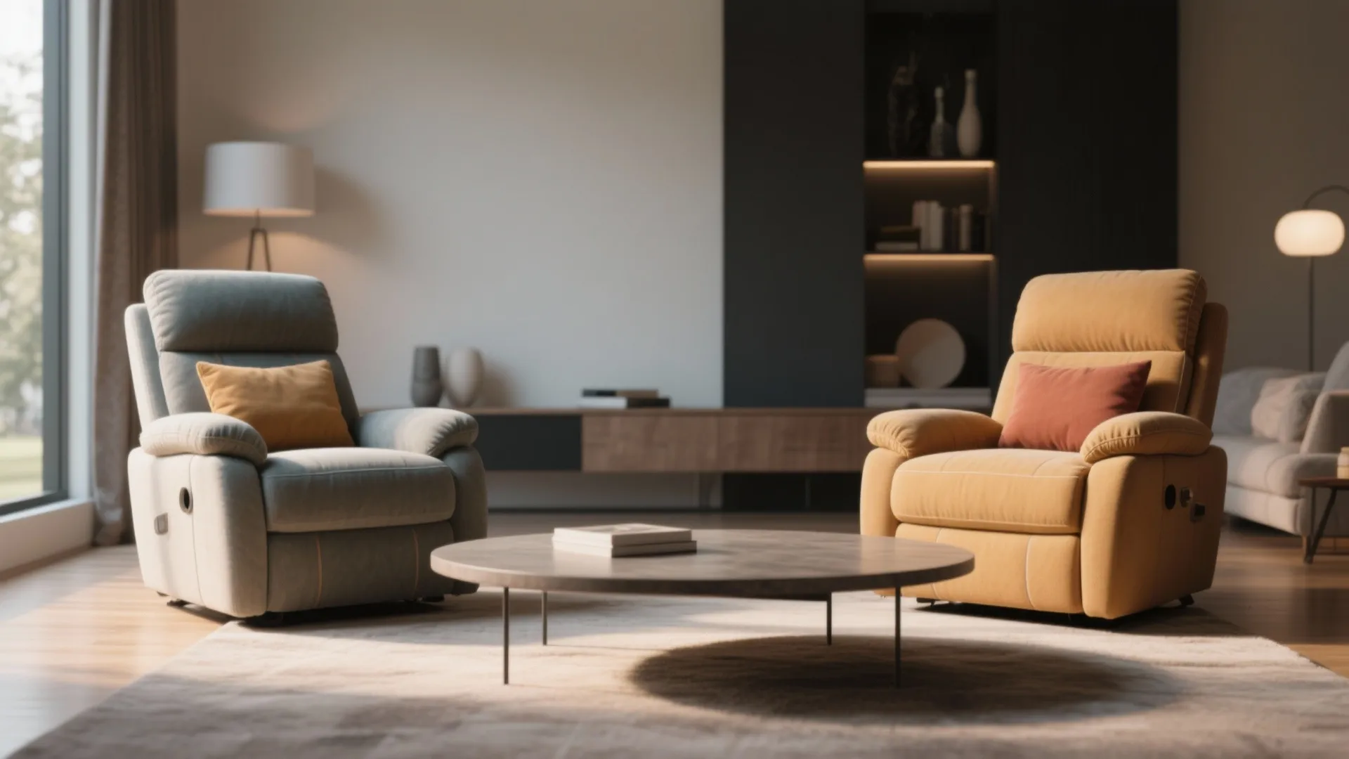 Two matching recliners in a modern living room setting