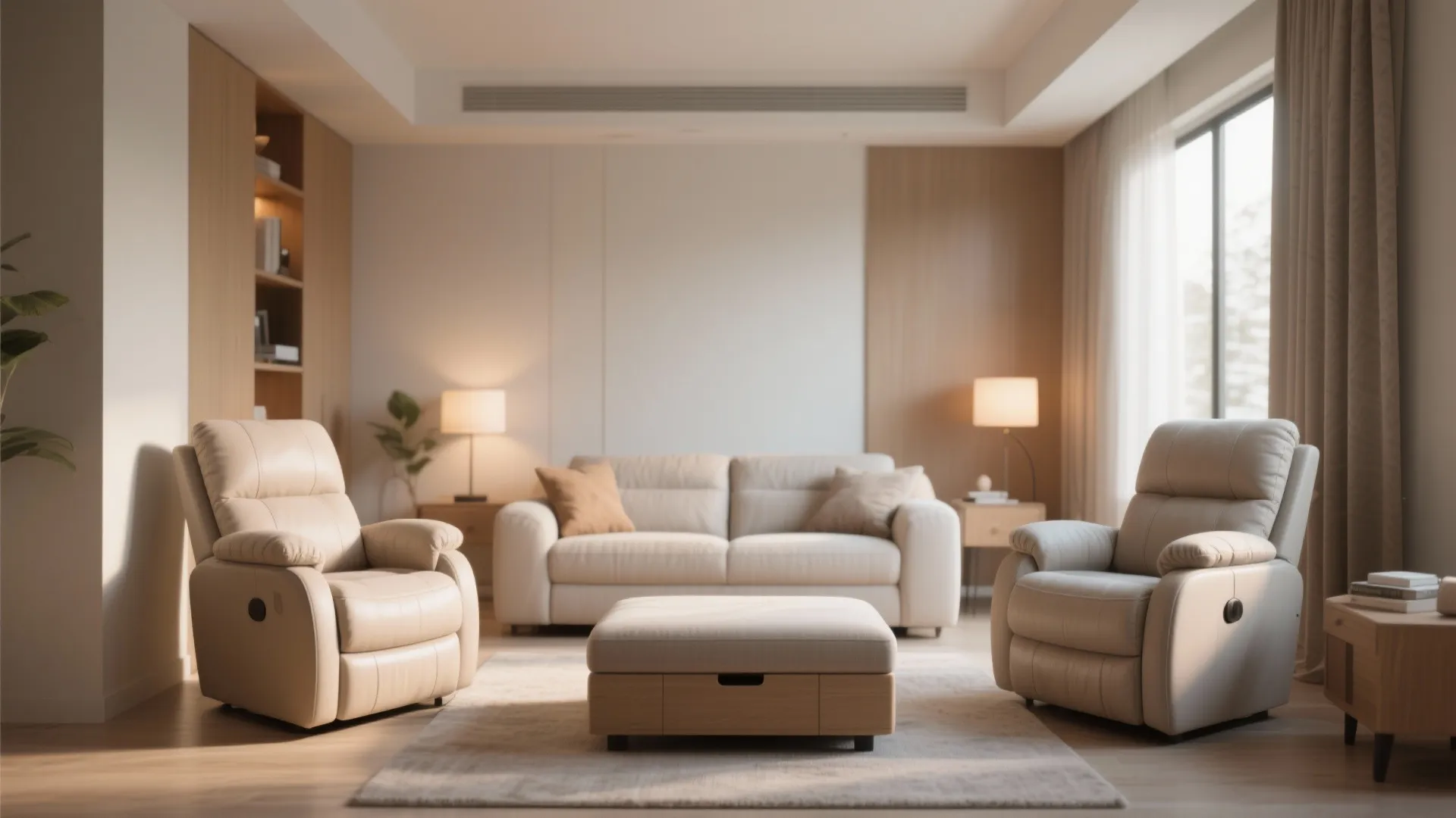 4. Dual Recliners with Shared Ottoman