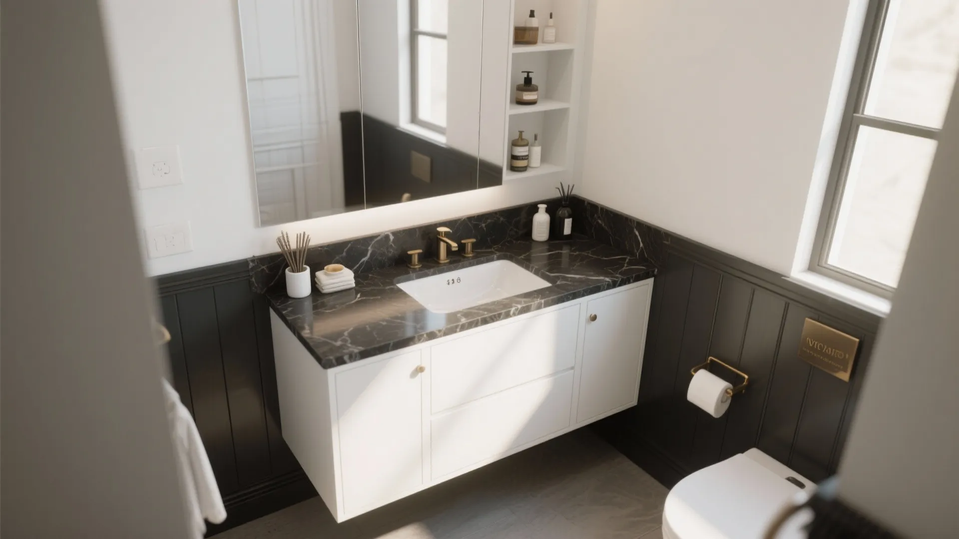 3. Dual-tone 36 in white vanity for contrast