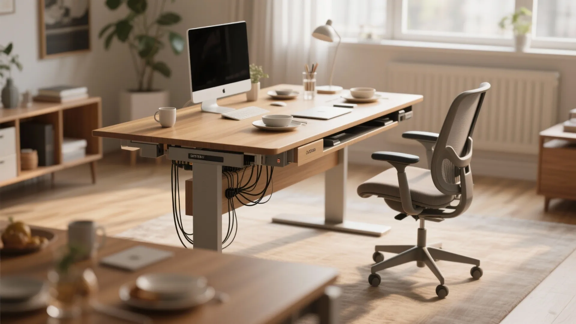 Drop leaf table used as both desk and dining table