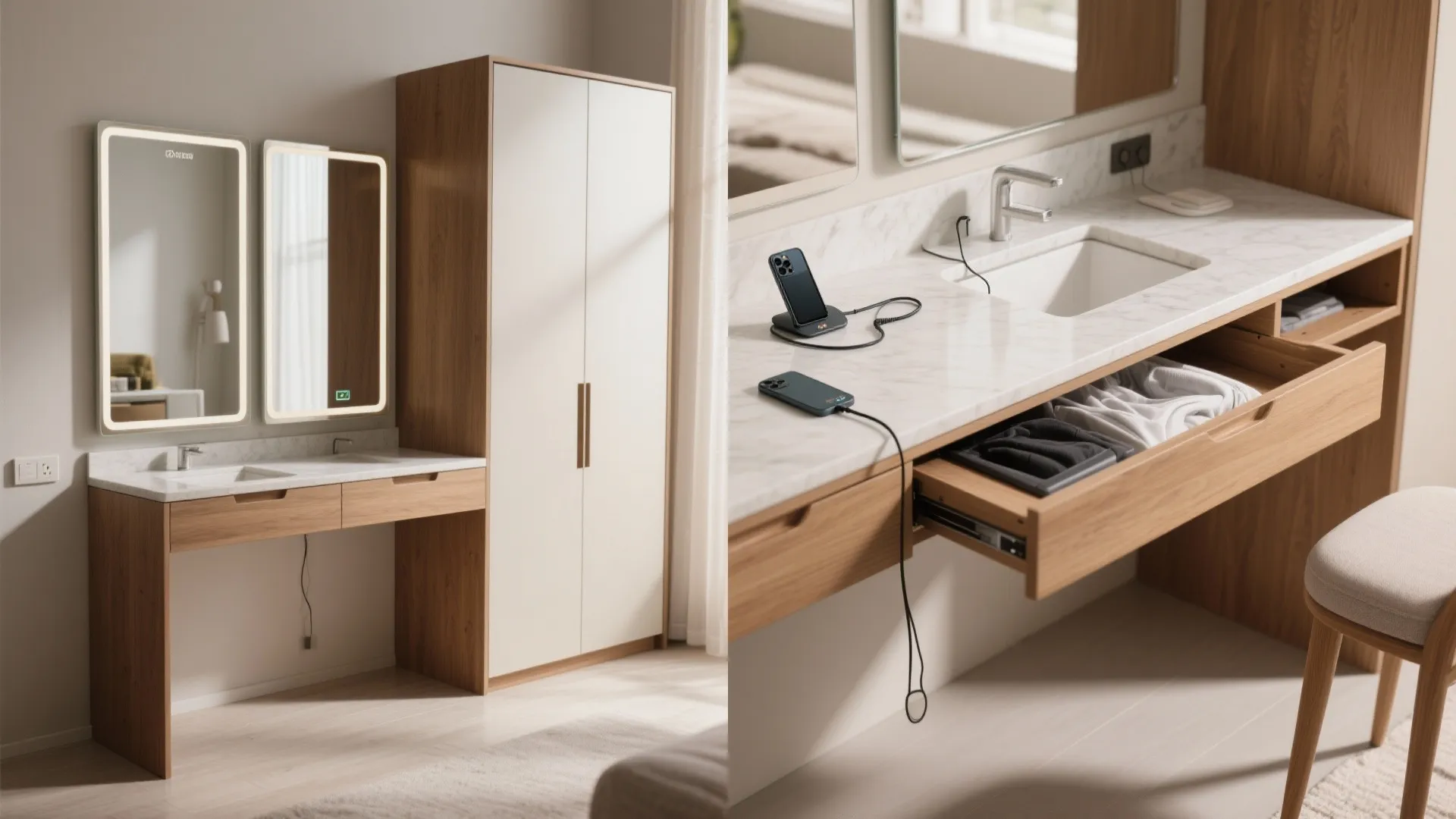 5. Dual-Purpose Vanity: Desk, Laundry Fold, or Charging Station