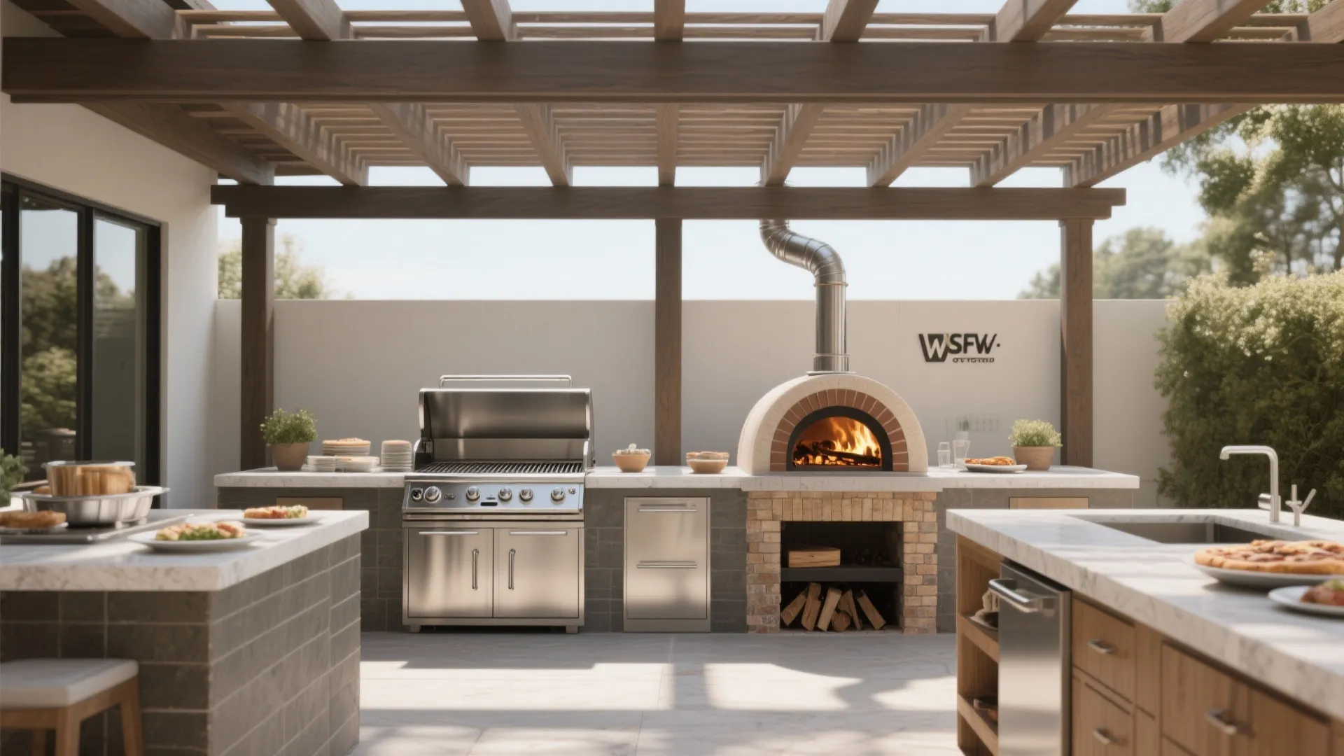 Idea 4: Dual-Zone Pergola — Grill One Side, Pizza Oven the Other