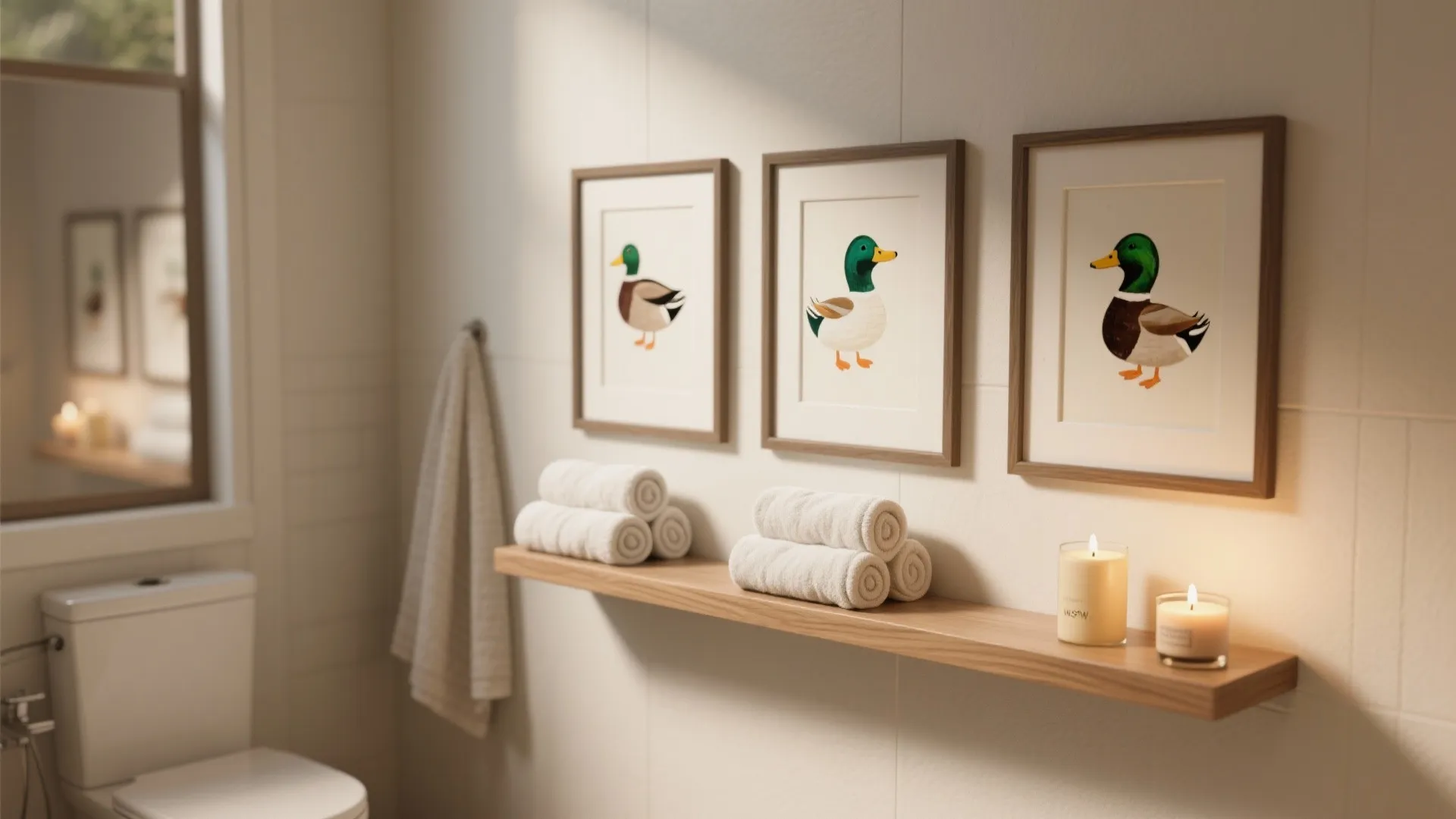 4. Integrated Duck Art and Floating Shelves