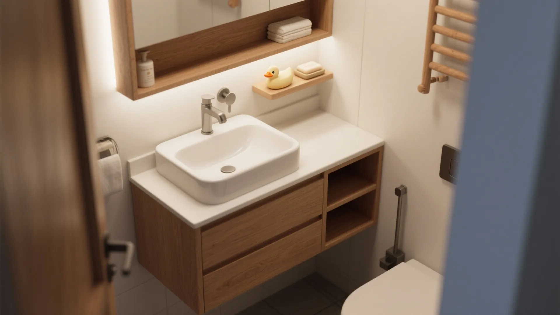 10. Multi-Use Vanities with Duck Details