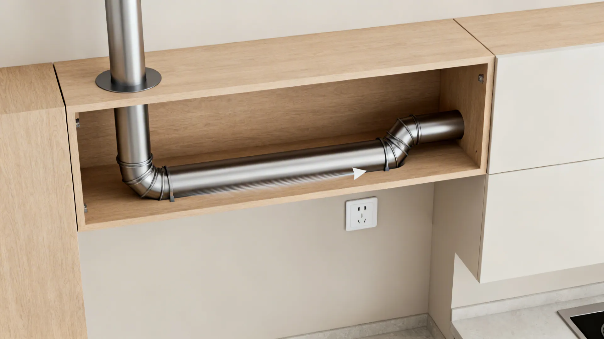 Top-down view illustrating straight duct routing for a slim chimney.