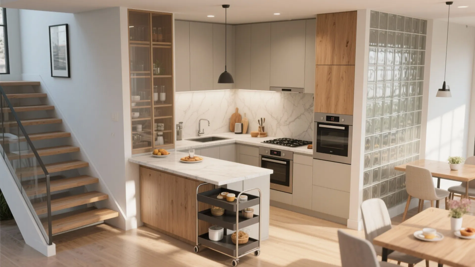 Efficient Kitchen Zoning on the Lower Level