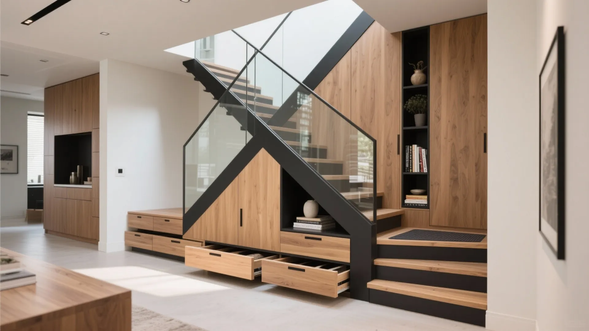 3) Staircases That Store, Display, and Divide