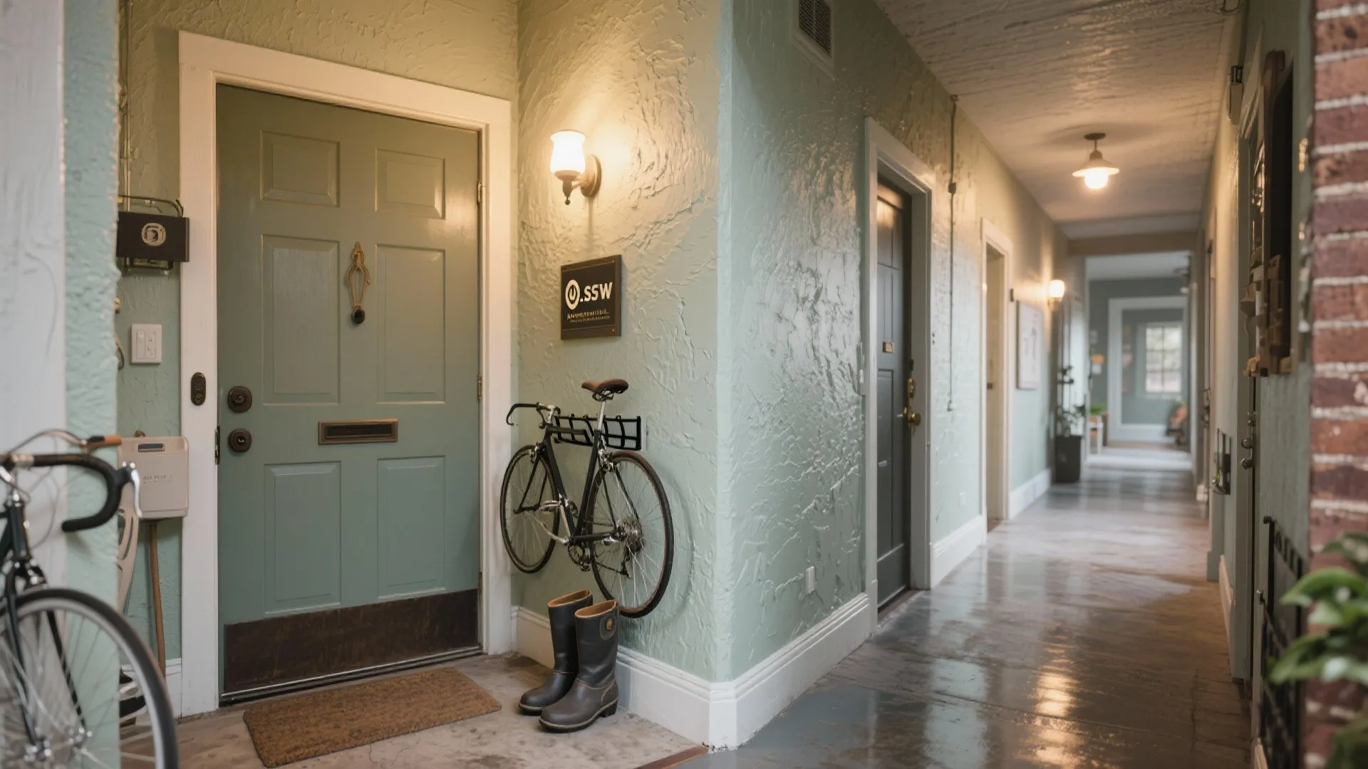 Entryway with mid-sheen washable paint and durable trim, styled for real-life high-traffic use.