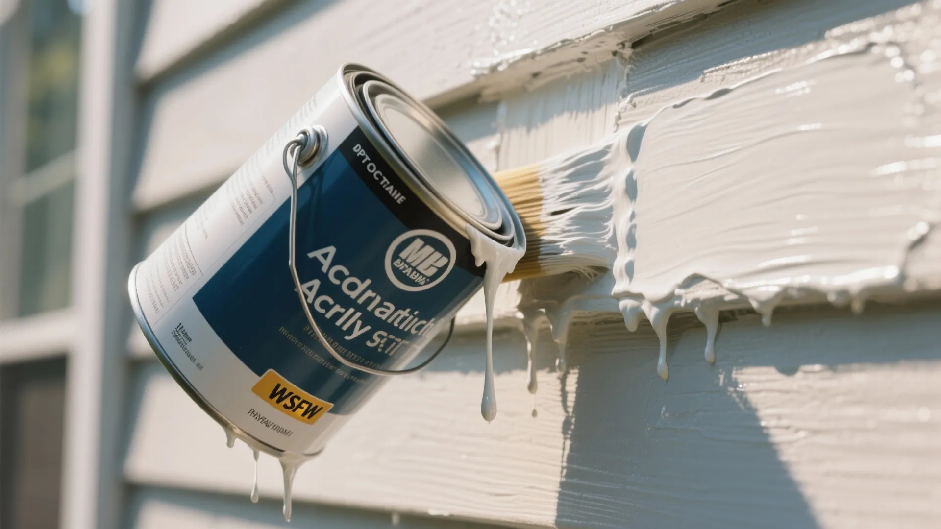Close-up of high-quality exterior paint being applied to siding showing texture and durable finish