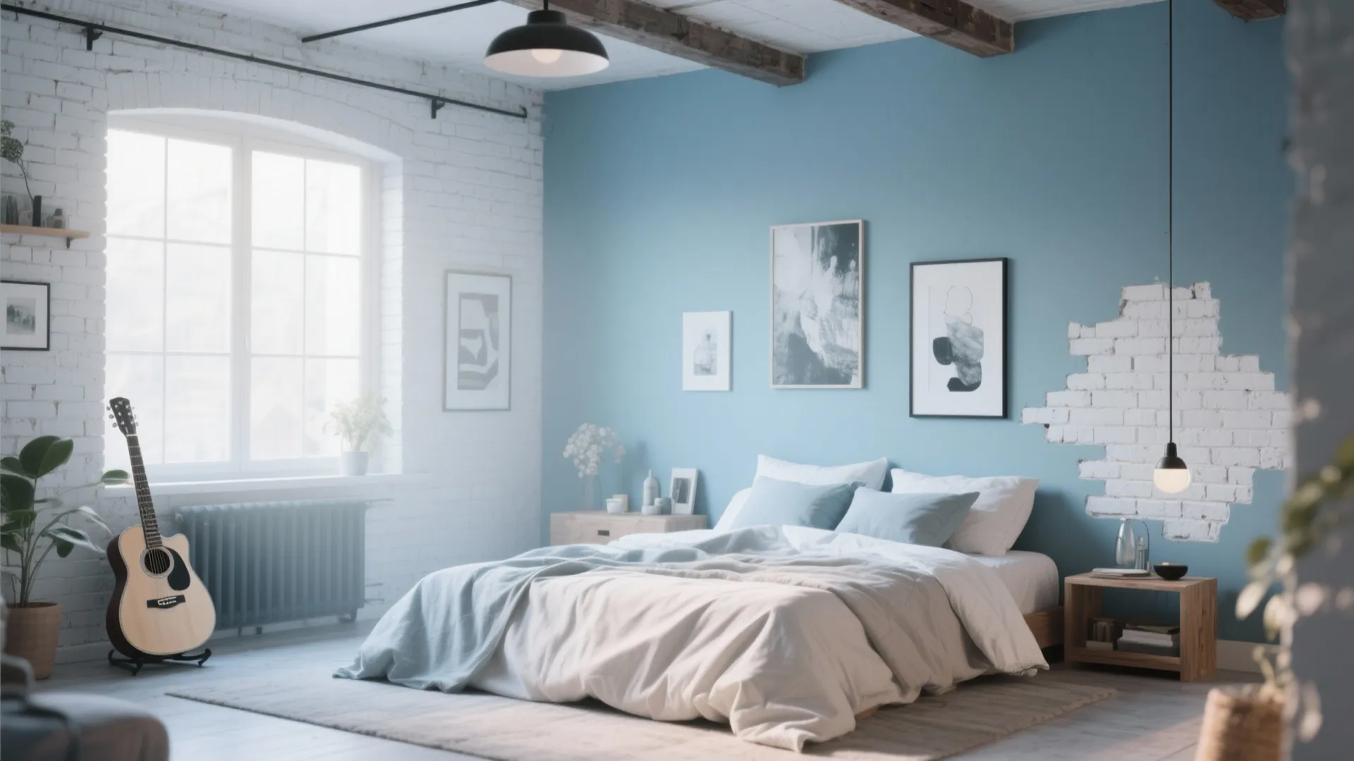 8. Dusty Blue & Whitewashed Brick