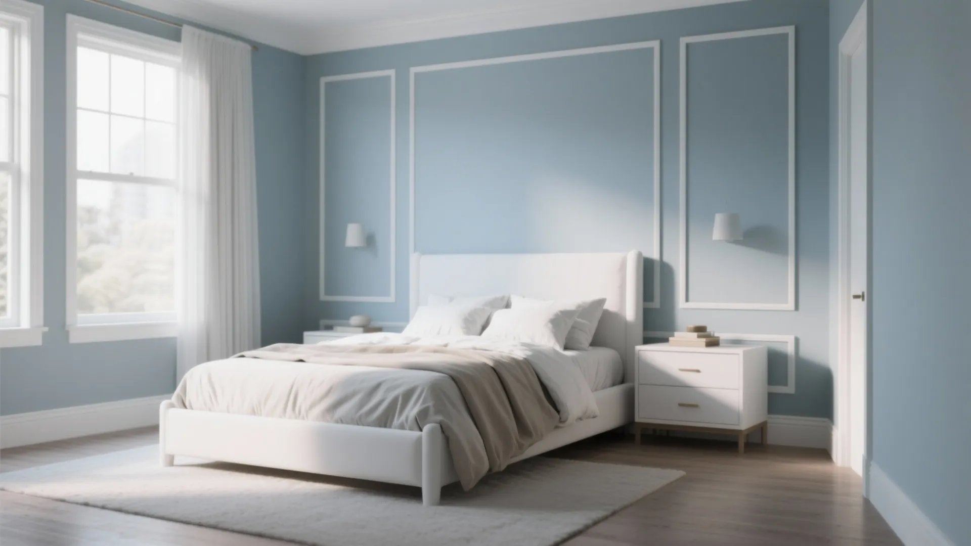 3. Dusty Blue with White Trim