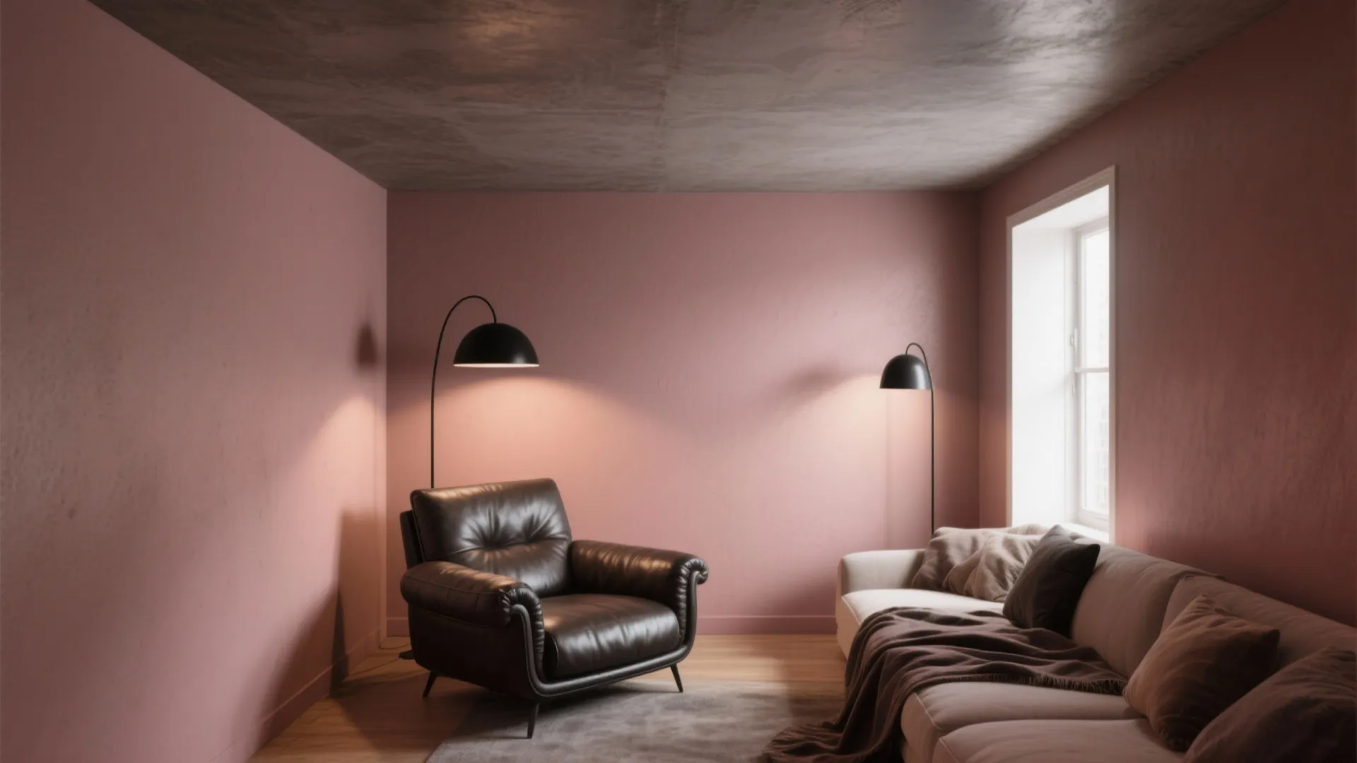 4. Dusty Rose with Warm Gray Ceilings