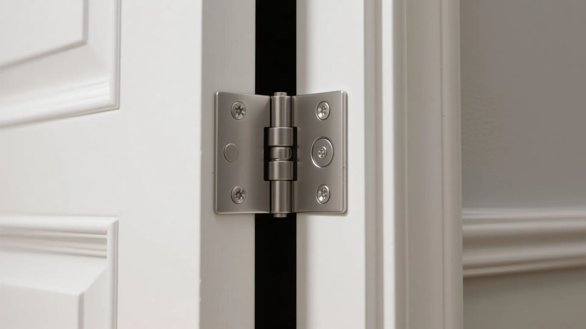 Macro of Dutch door hinge and magnetic catch showing precise alignment and clean finish.