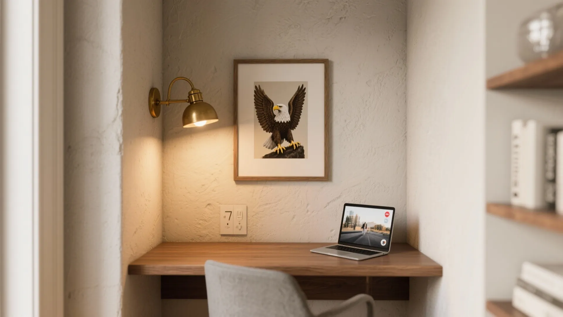 3. Accent Above a Compact Desk