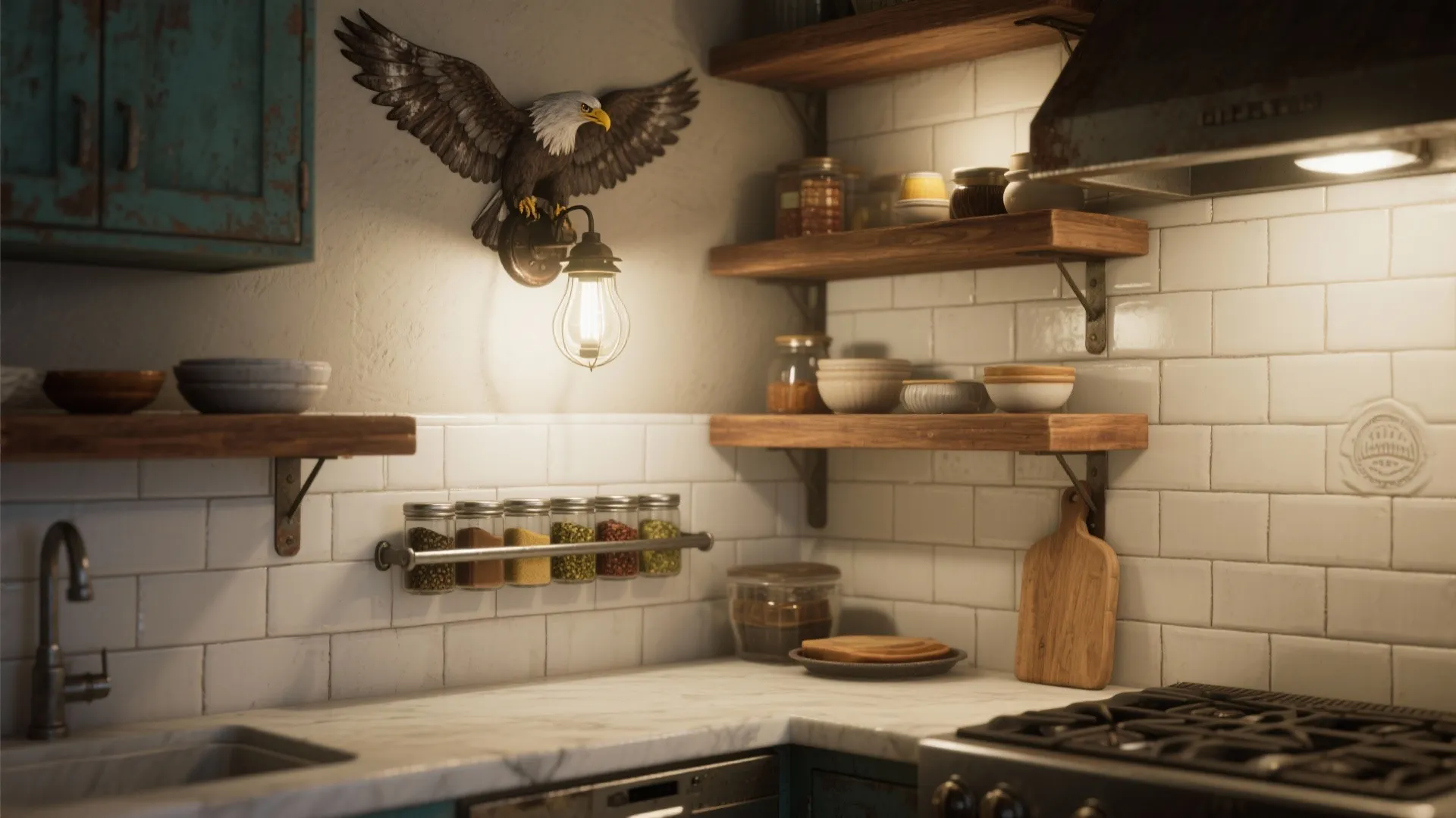 4. Layered Lighting in a Multipurpose Kitchen Corner