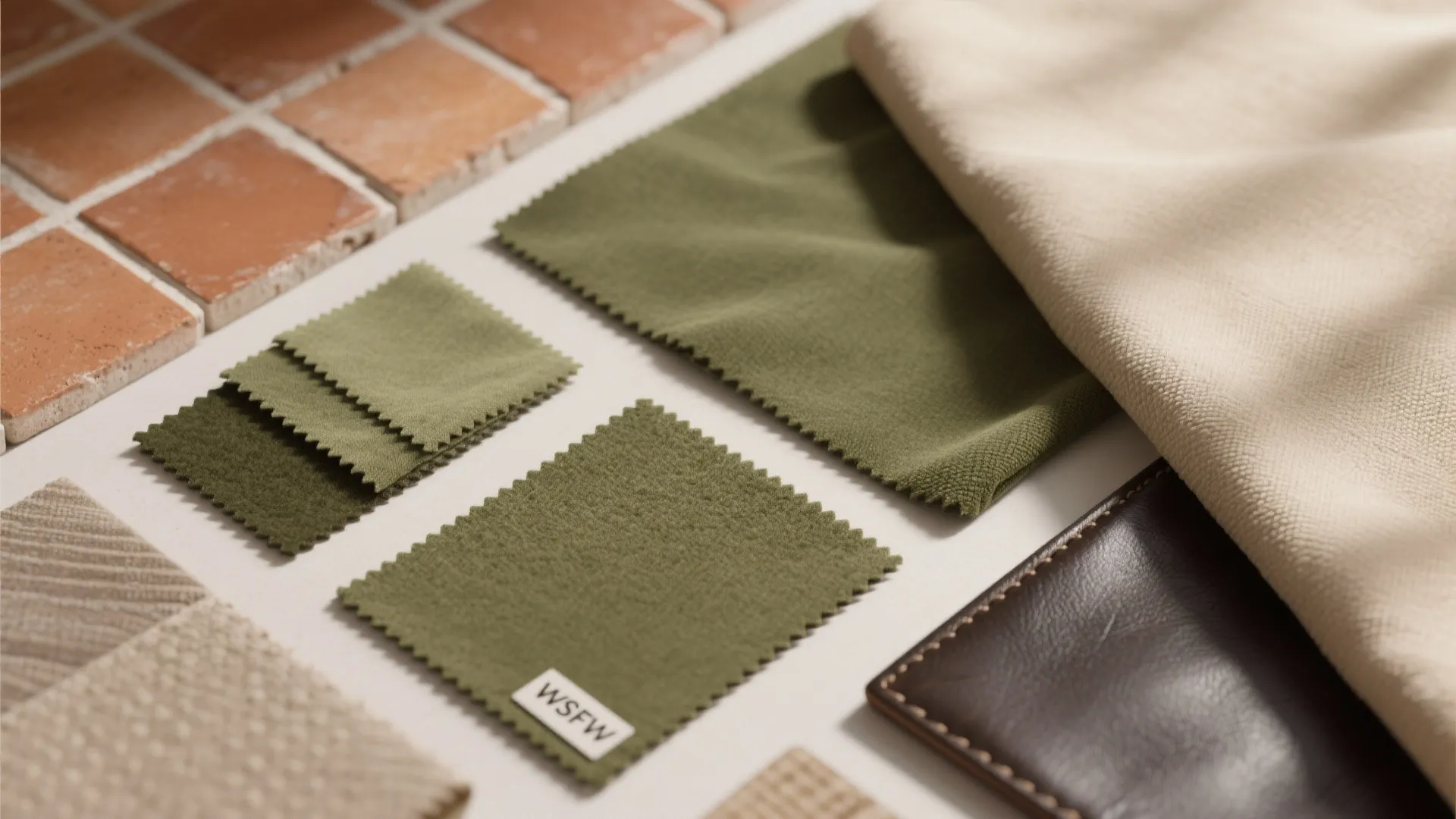 Earth-tone materials and fabrics paired with dark leather