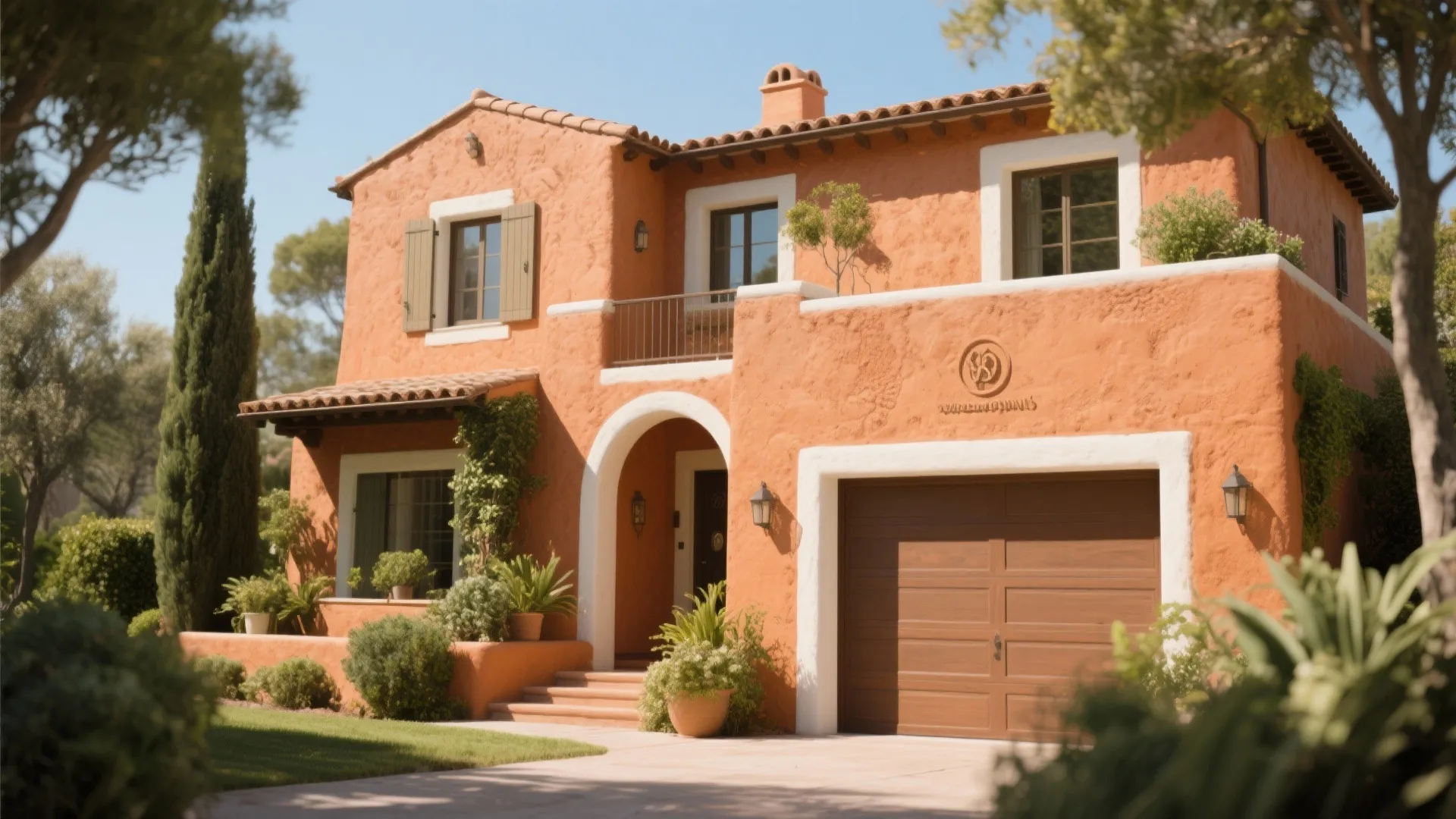 1. Warm Earth-Toned Stucco Finish