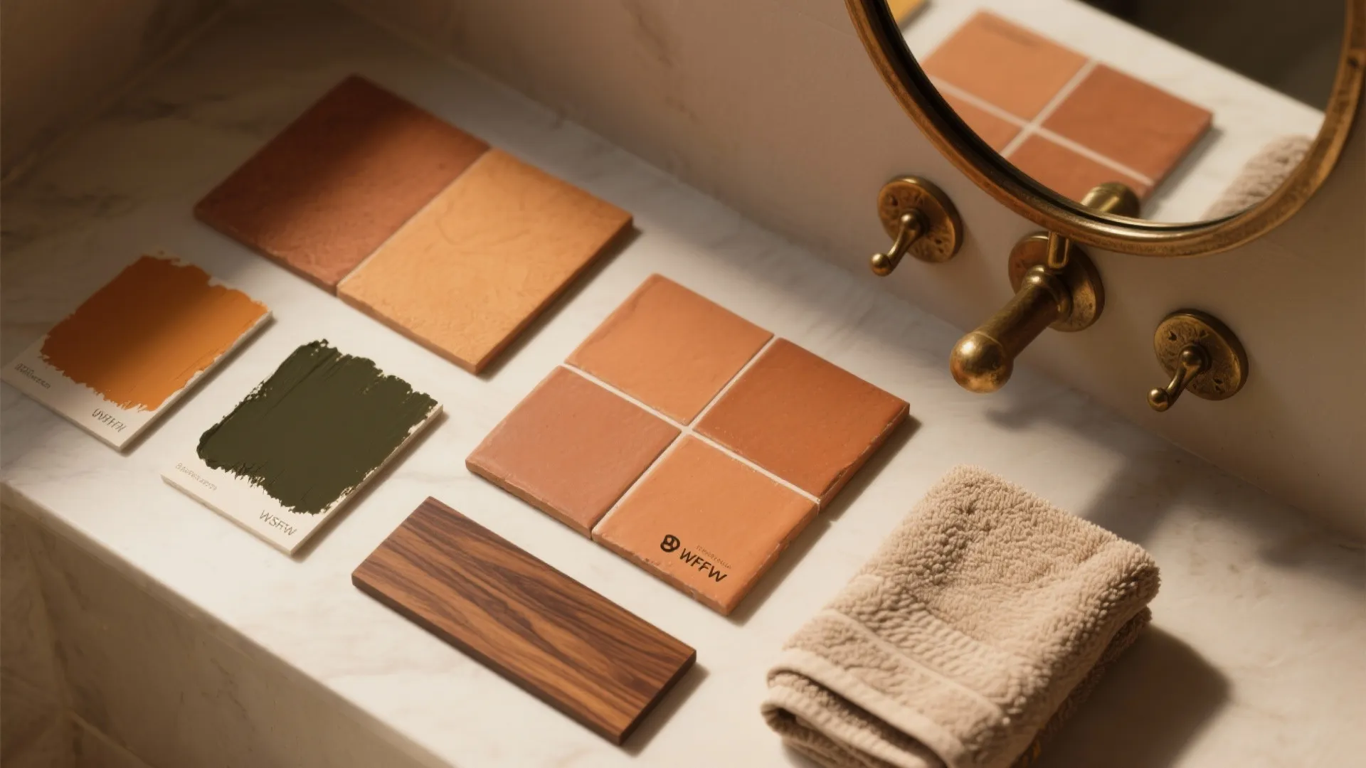 2. Warm earthy palette with brass accents