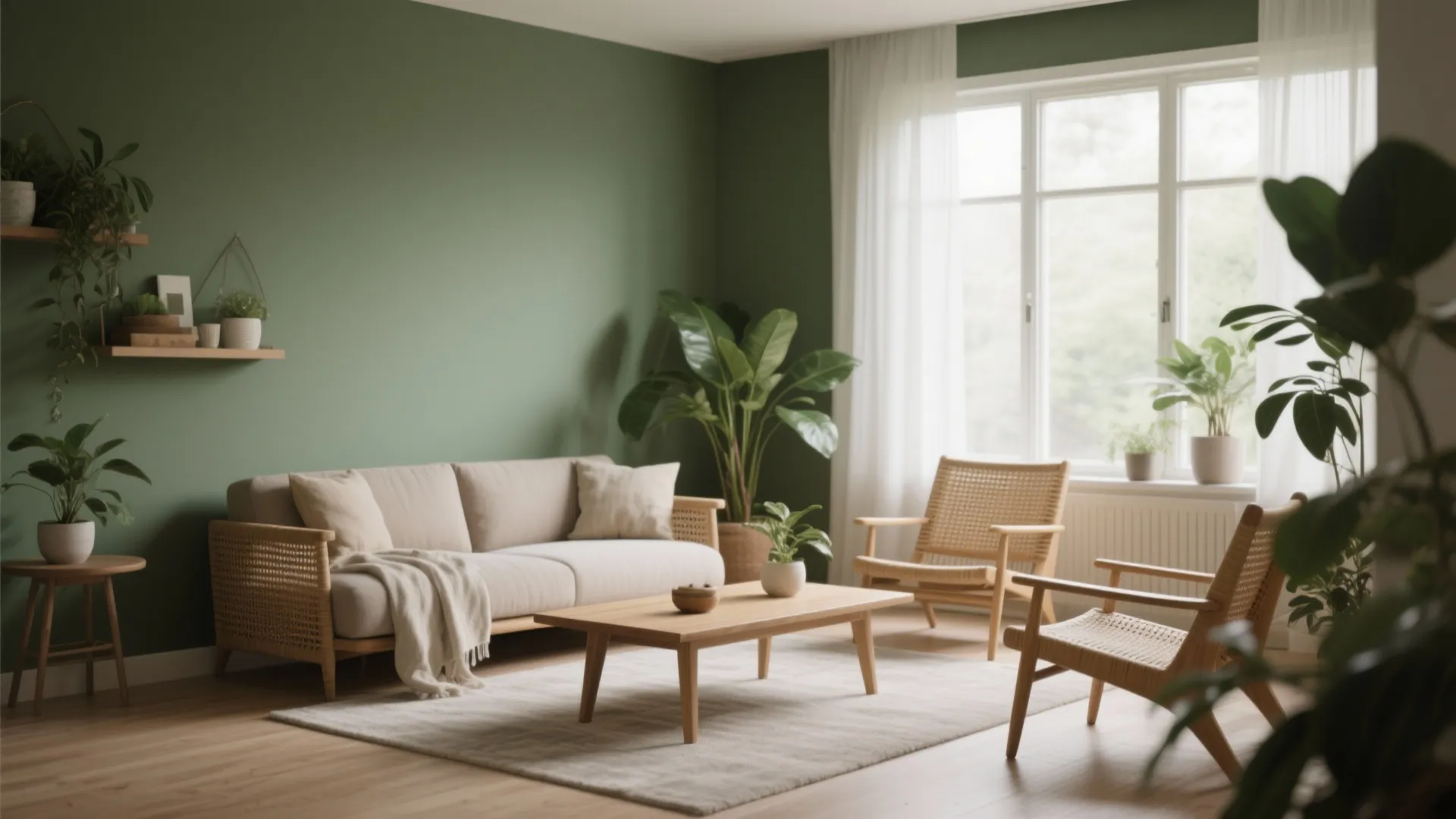 3. Earthy Greens in the Living Room