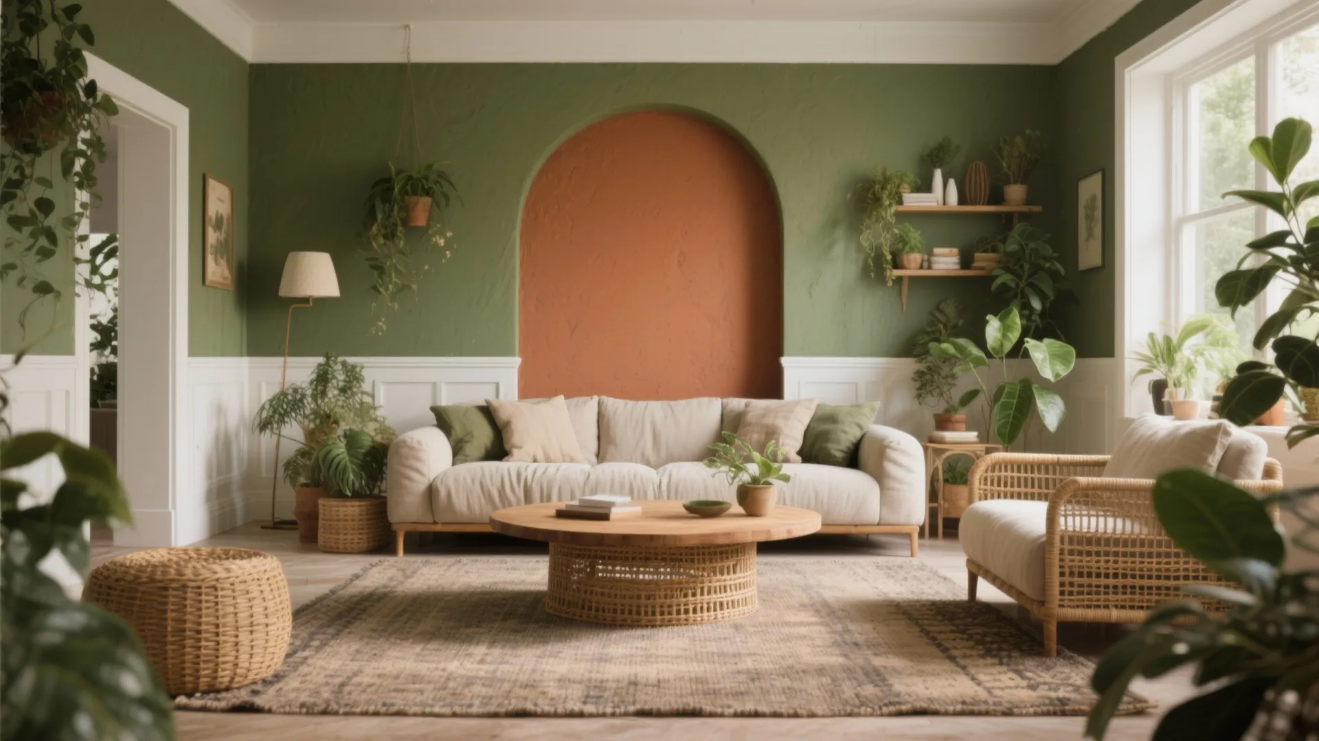 5. Earthy greens and natural finishes