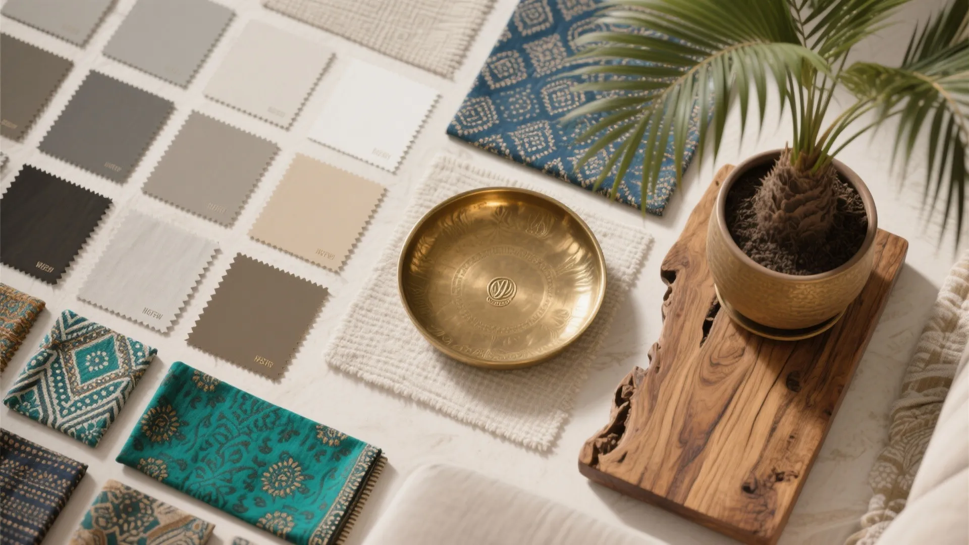 Earthy neutrals with jewel accents and fresh greens