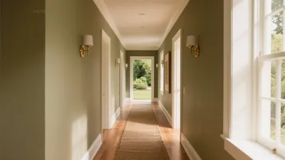 Serene Green Hallway Design with Natural Light