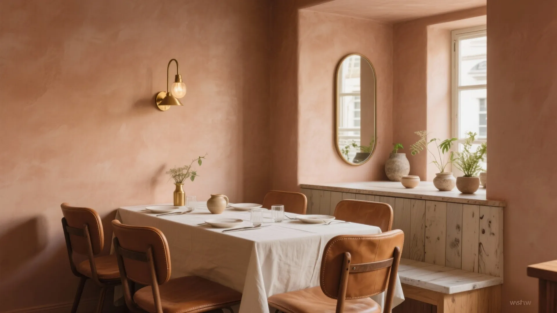 Warm Earthy Palette with Natural Materials (camel, clay, wood)