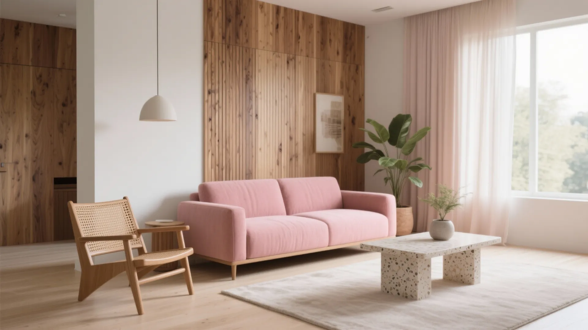 Earthy Balance: Wood, Rattan, and Stone