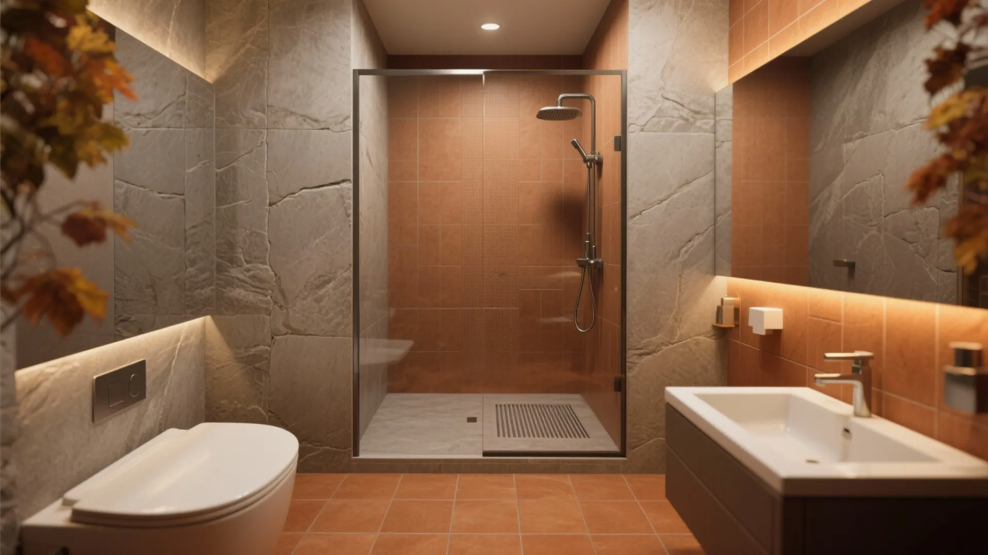 Earthy Tiles and Curbless Shower Details