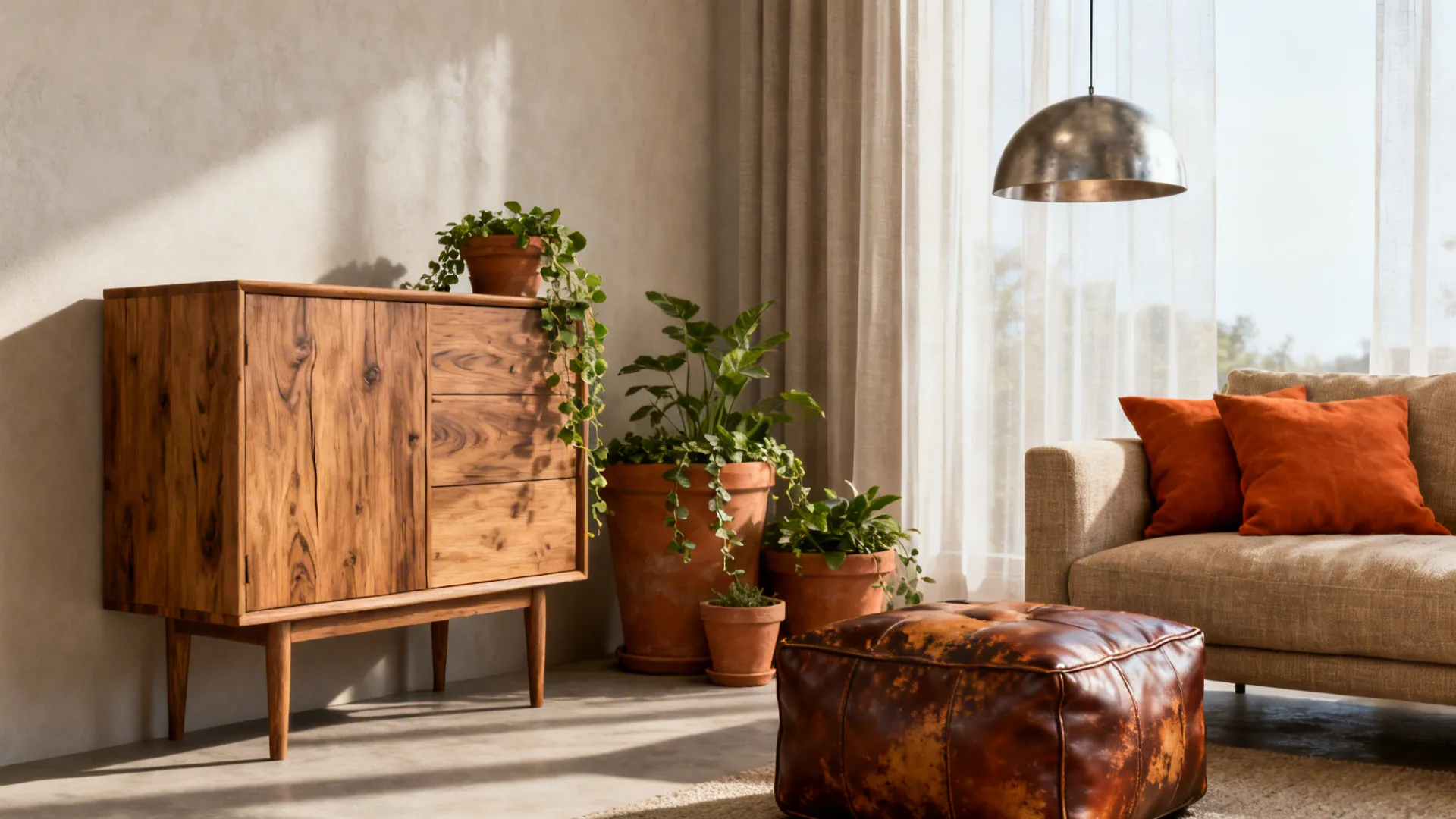 3. Earthy Layering: Wood, Leather, and Terracotta