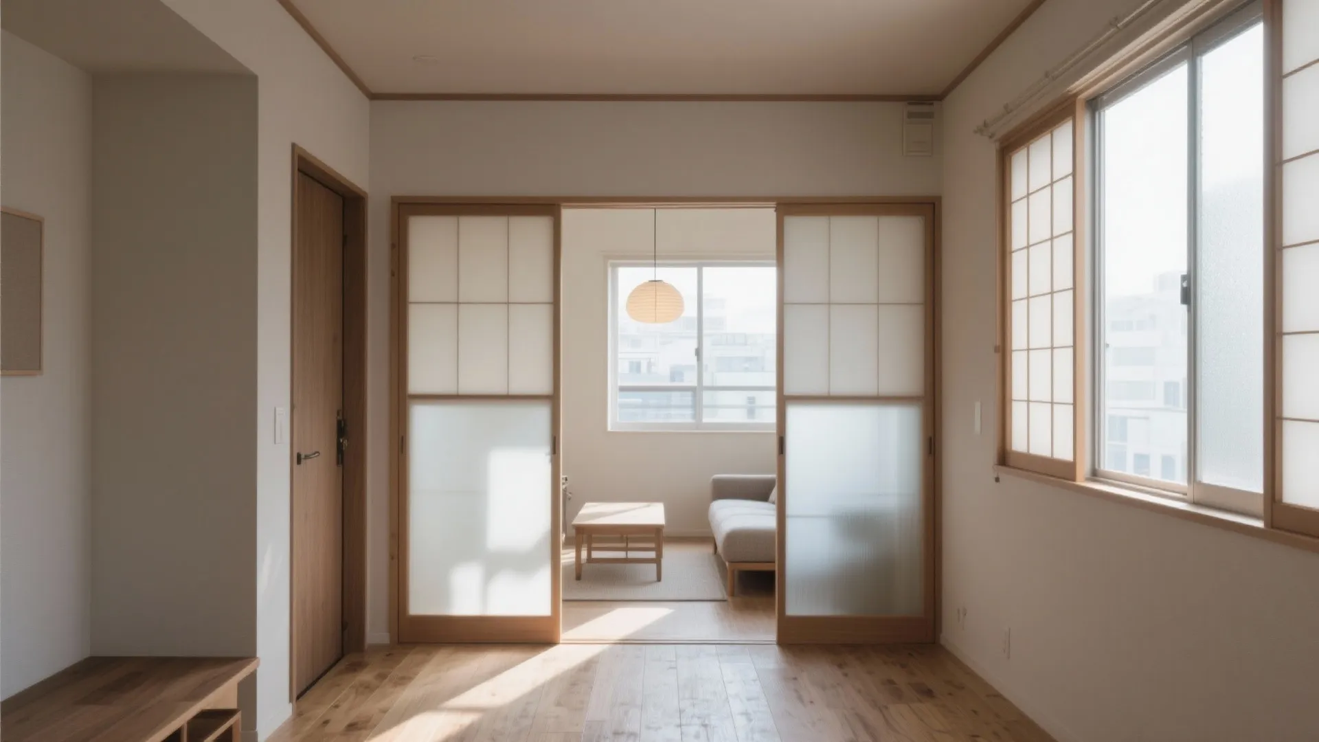 Tips 2: 東玄関の光をリビングまで引き込む開口設計（東京小戸型×日式风格）