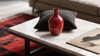 Modern Living Room Coffee Table with Red Accent
