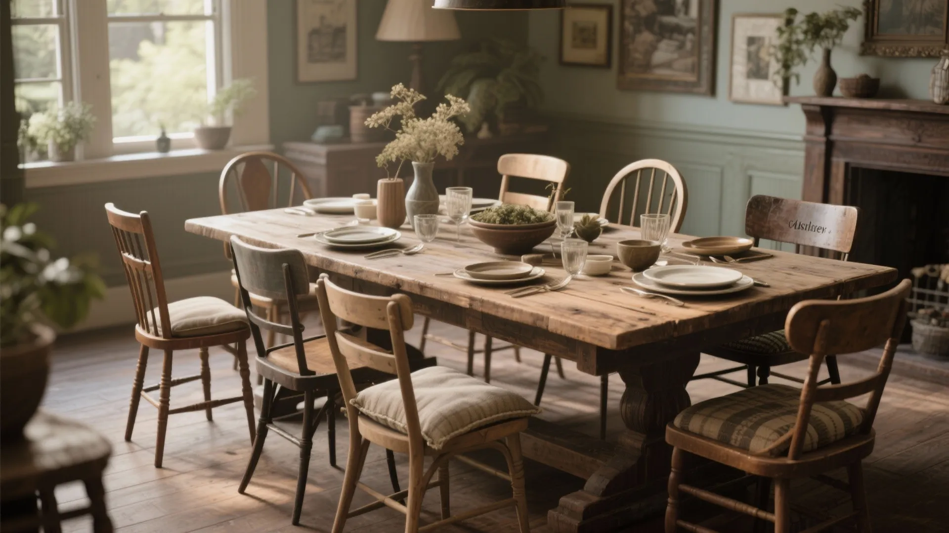 4. Eclectic Mix: New Chairs + Vintage Table
