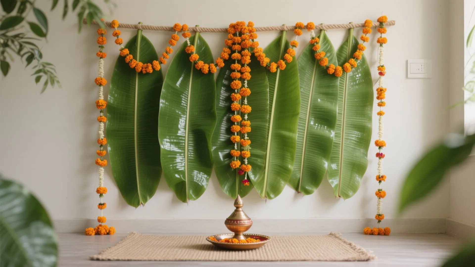 Eco-friendly Floral Backdrop (Banana Leaf + Marigold)