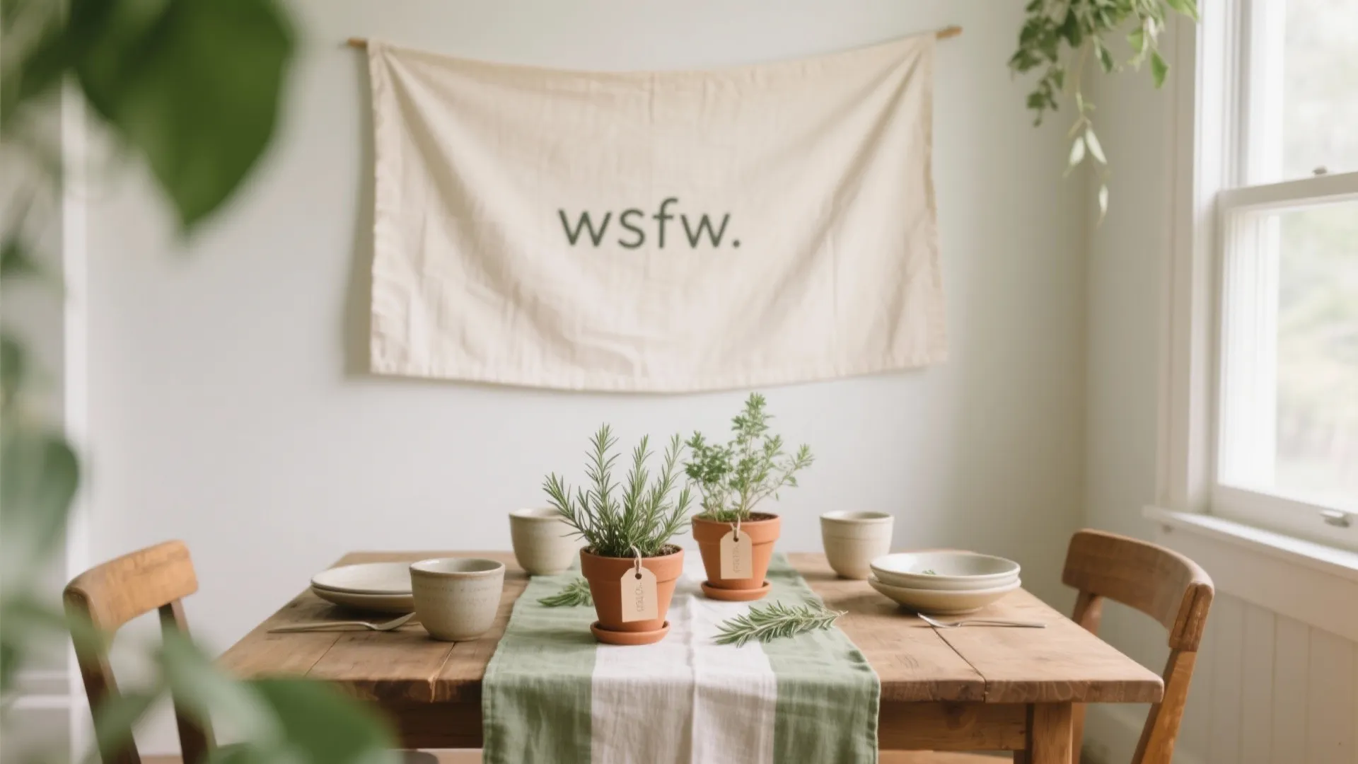 Eco-Friendly Decor: Potted Greens and Reusable Banners