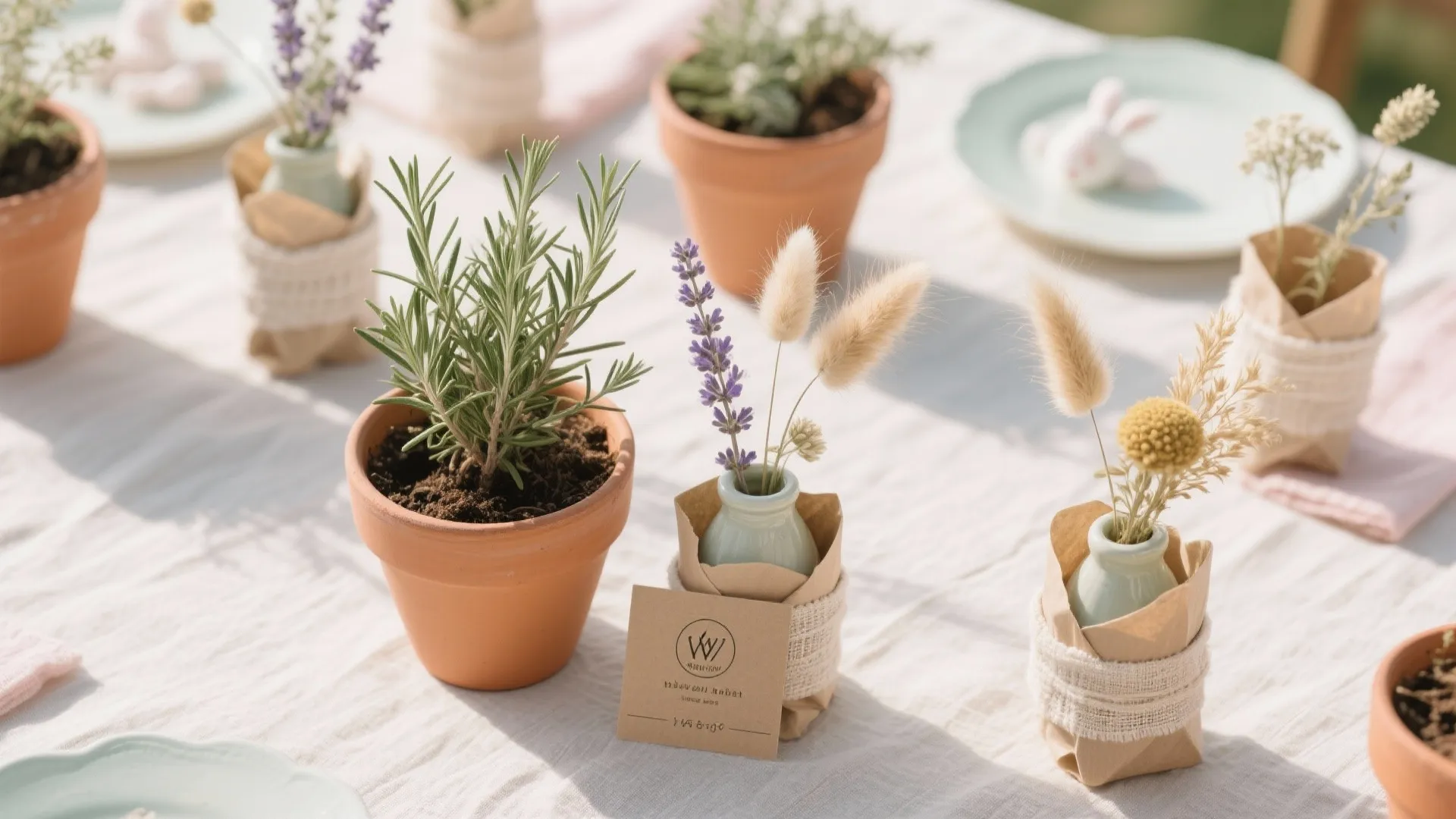 Eco-Chic Centerpieces: Potted Herbs, Dried Stems, and Take-Home Bud Vases