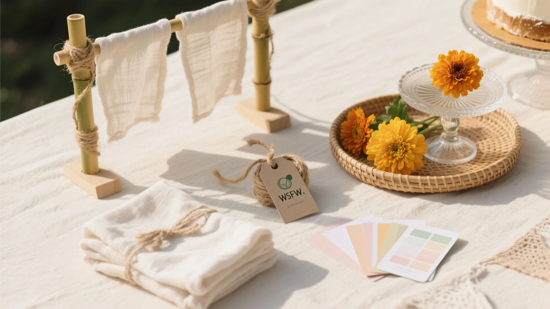 Eco-friendly decor: reusable fabrics, local florals, and rental props