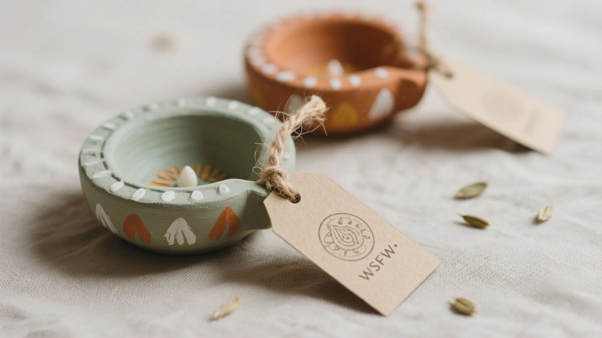 Handmade Eco-Friendly Diyas with Seed Paper Tags